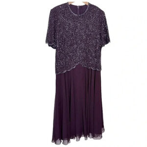 BRILLIANTE by J.A. 1X deep purple gown elegant beaded upper chiffon lower‎
